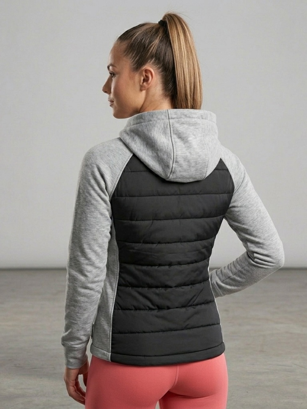 🌟DKNY Sport Quilted Front Hoodie Jacket in Black/Light Gray Size XL - Picture 3 of 3
